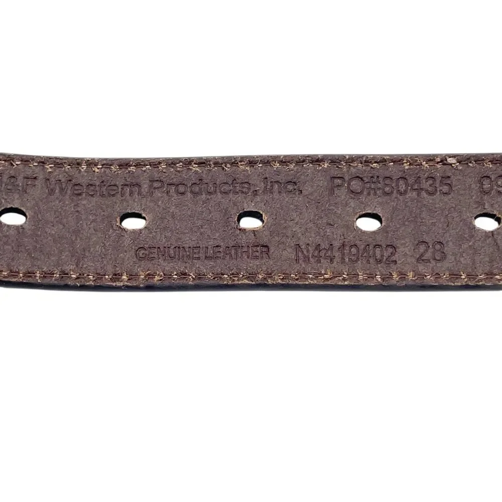 Nocona Brown Tooled Leather Belt Hair-On Cowhide Rhinestone Boho Western Size 28